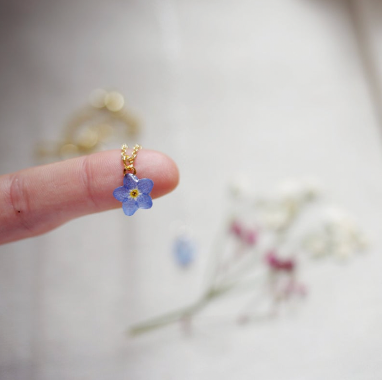 Forget Me Not Pressed Flower Necklace Purple